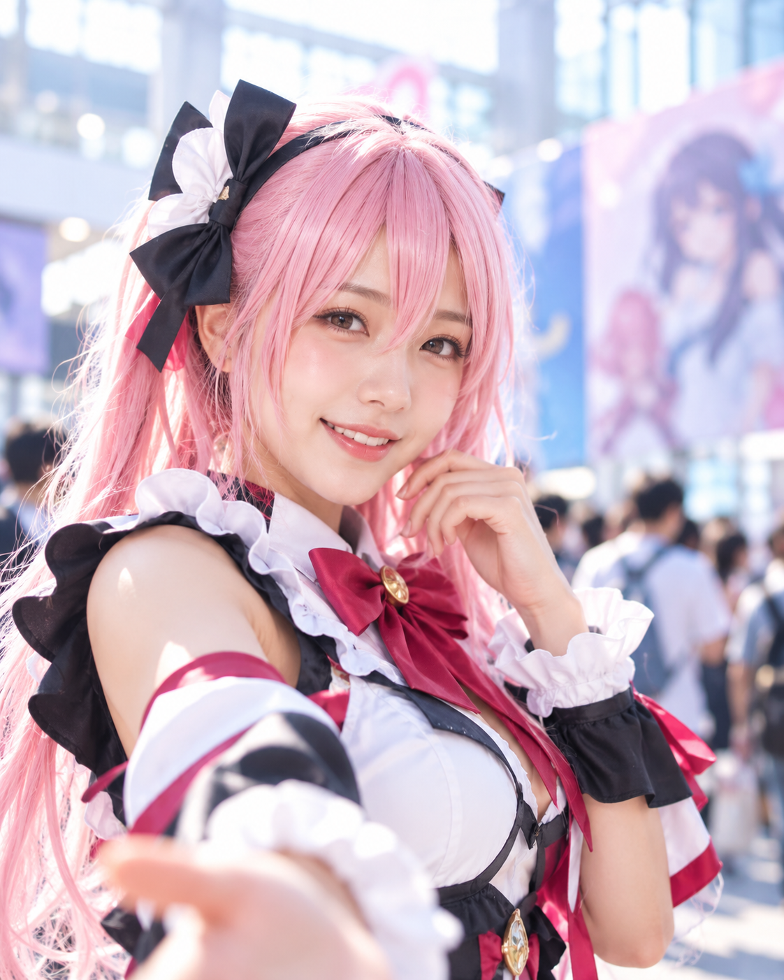 ピンク髪メイドコスプレイヤーのポートレート